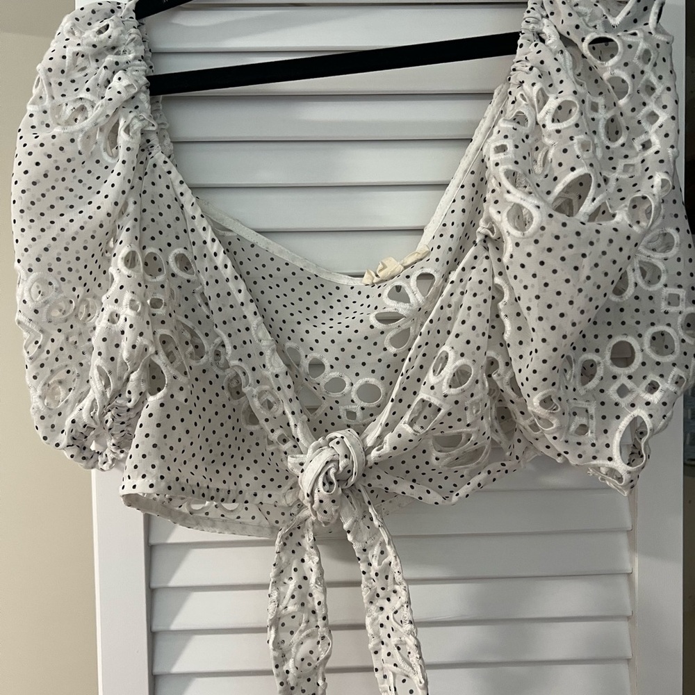 For Love And Lemons White Crop Blouse with Tie Front